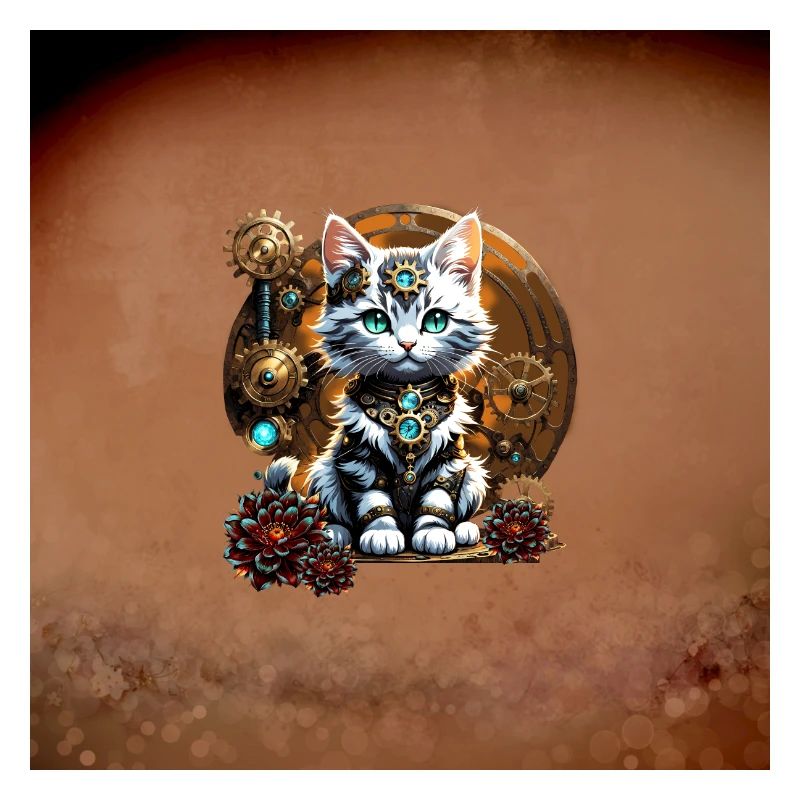 A cute little steampunk-style kitten