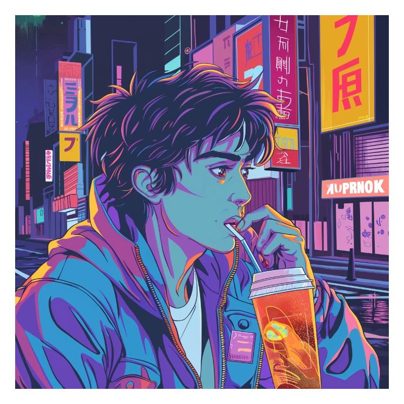Années 80 Anime Guy Calmant Impression de mode de haute qualité