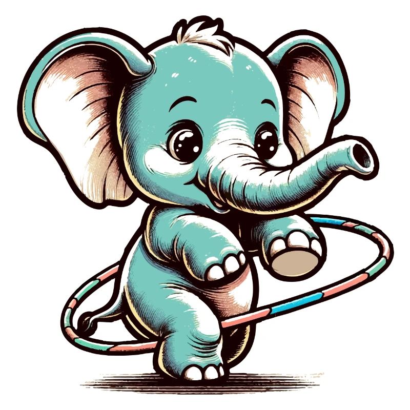 Éléphant de dessin animé mignon avec hubs hula