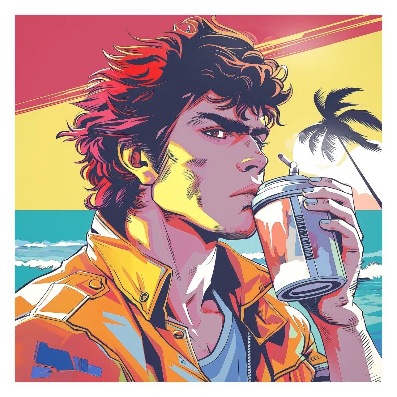 Années 80 Anime Guy Calmant Impression de mode de haute qualité