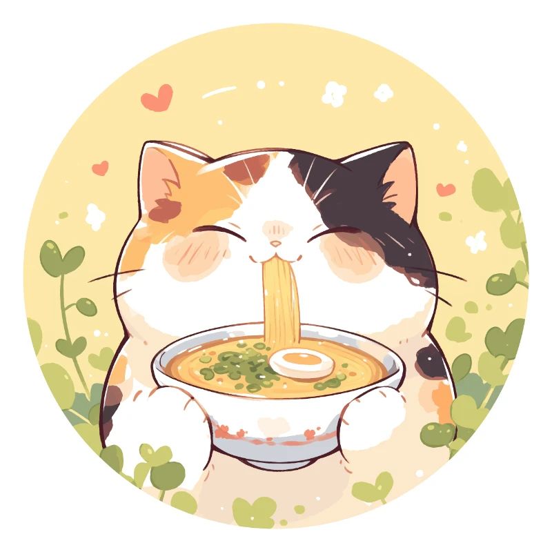 Katze isst Ramen