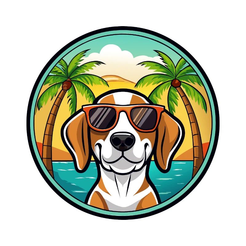 Treeing Walker Coonhound Race Chien Dessin Animé Plage