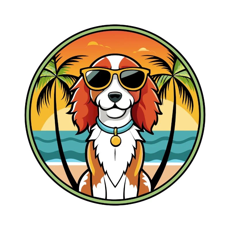 Welsh Springer Spaniel Dog Breed Cartoon Beach