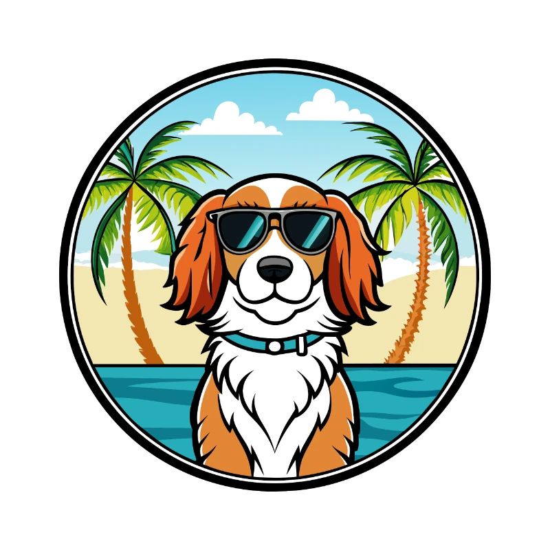 Welsh Springer Spaniel Dog Breed Cartoon Beach