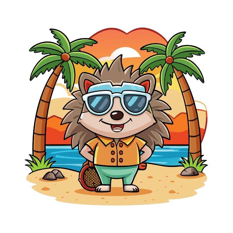 Hérisson Drôle Dessin Animé Plage De Plage Lunettes De Soleil