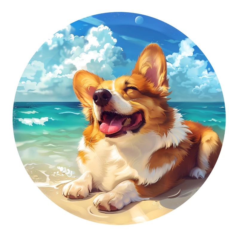 Corgi Beachside Joy Illustration