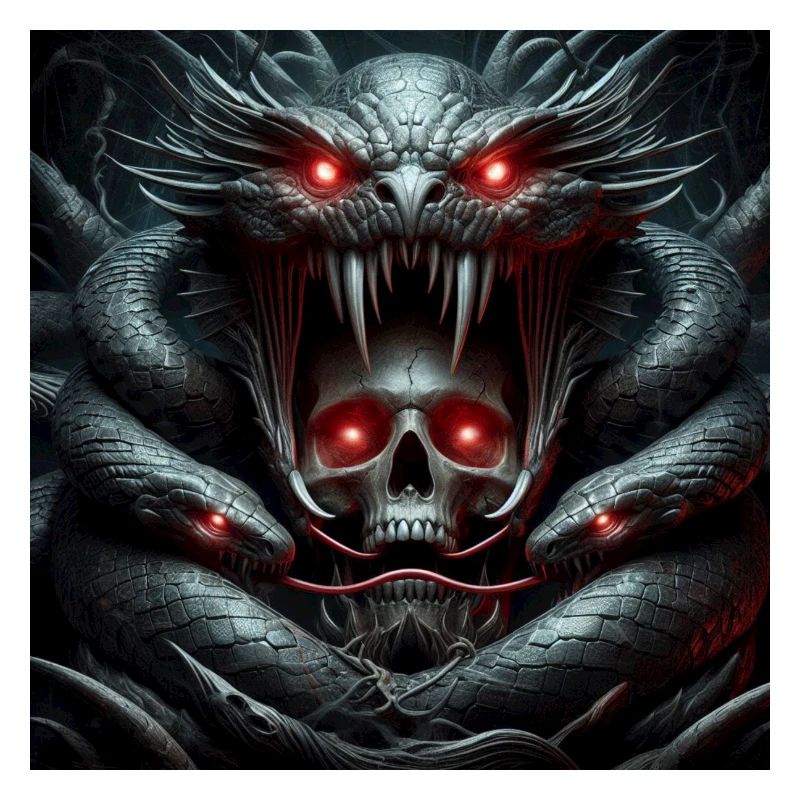 Skull devoured by snakes