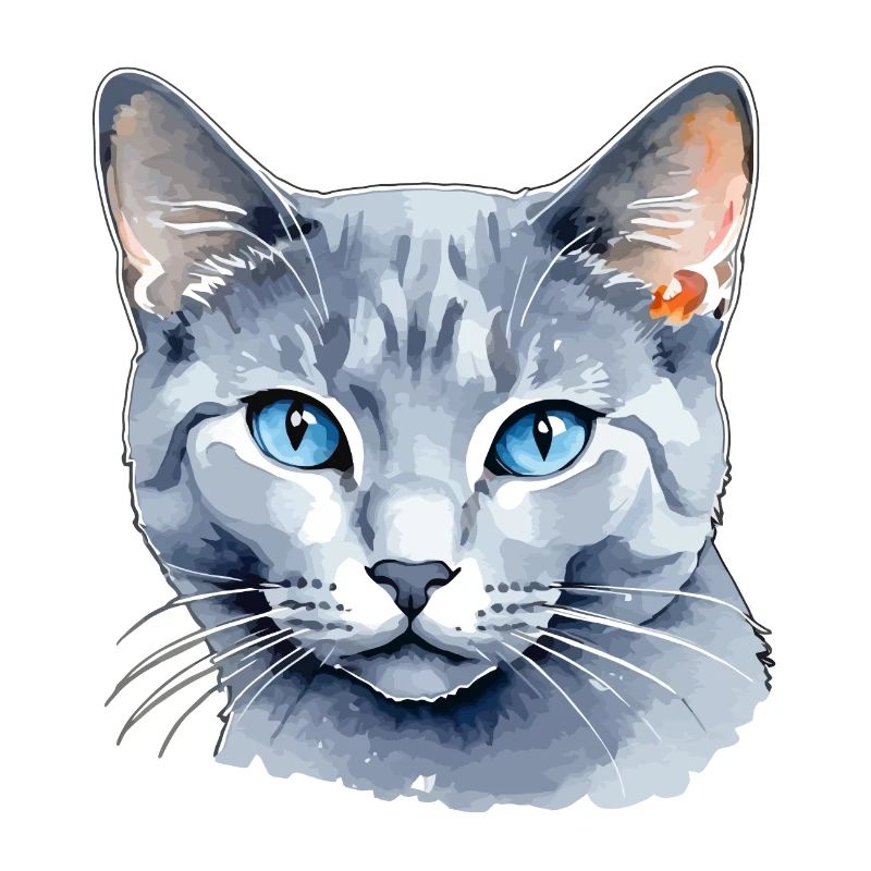 Russisch Blau Katze Wasserfarben
