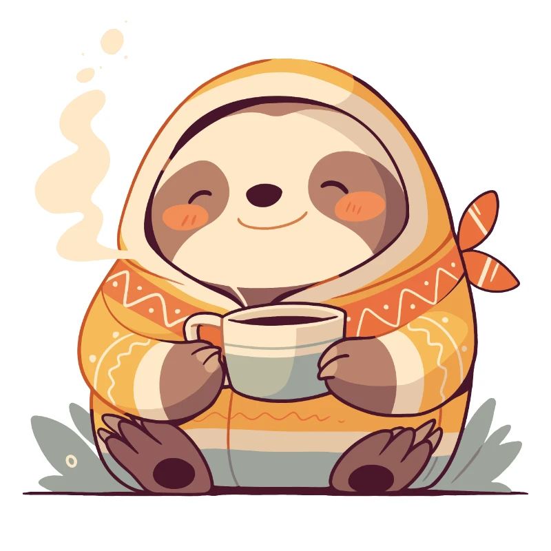 Faultier-Illustration mit seiner Tasse Kaffee