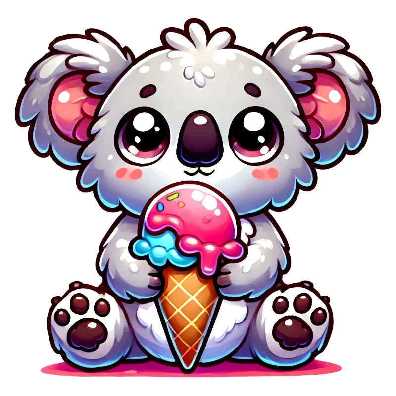 L’adorable koala déguste une glace colorée