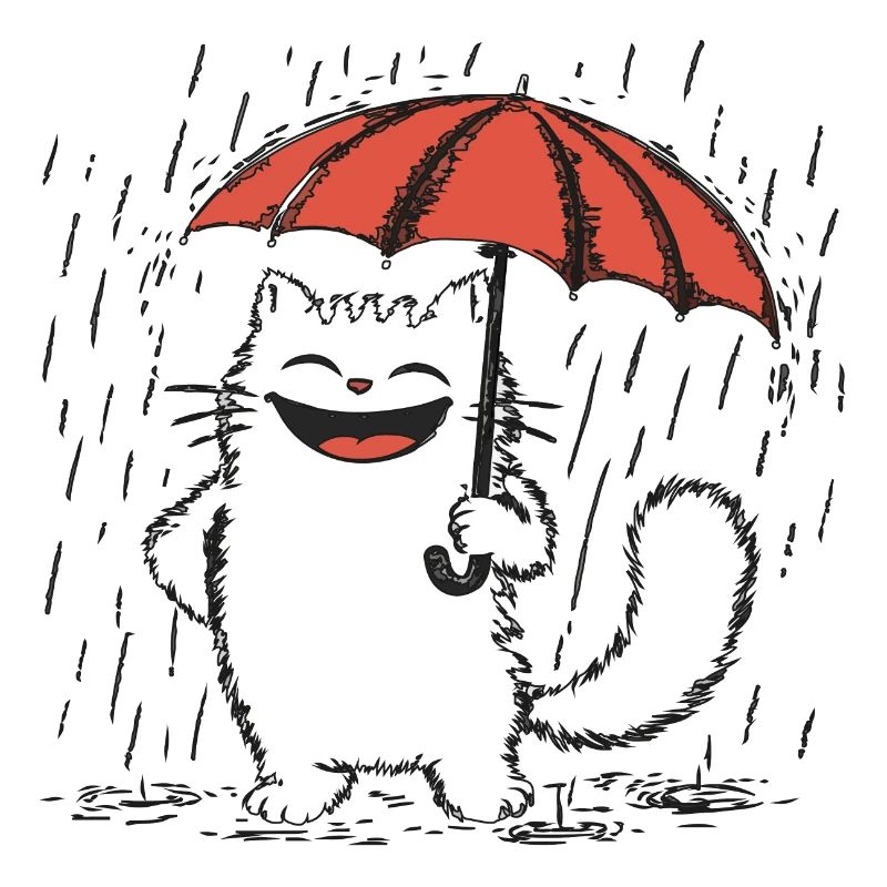 Glückliche Katze unter Regen
