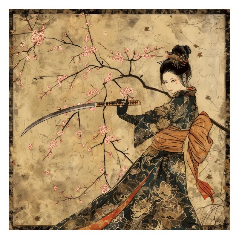 Japanisch, Samurai, Kirschblüte, Kunst, Ukiyo-E, s