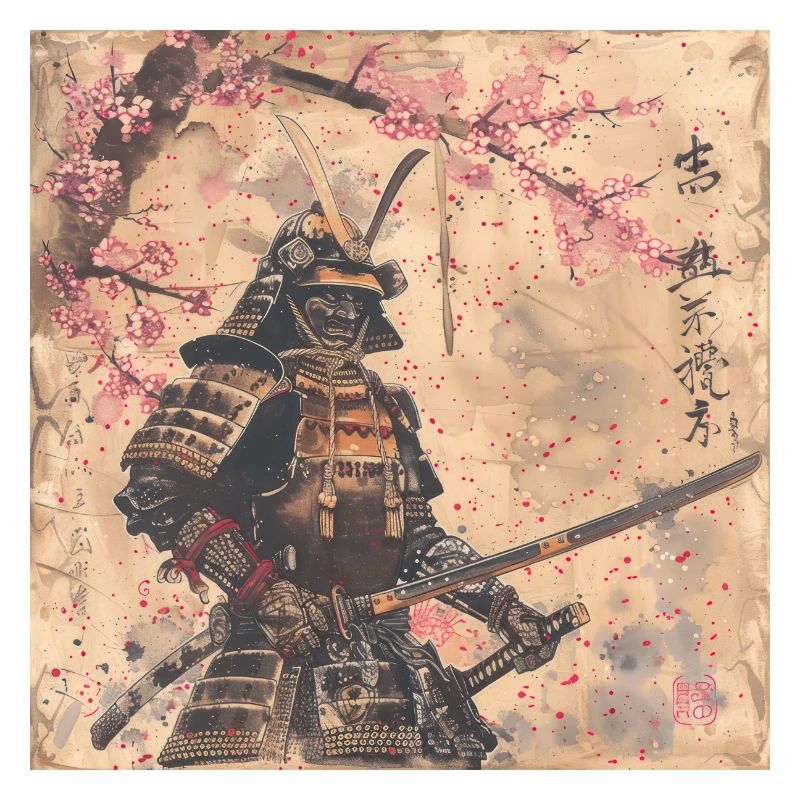 Japanisch, Samurai, Kirschblüte, Kunst, Ukiyo-E
