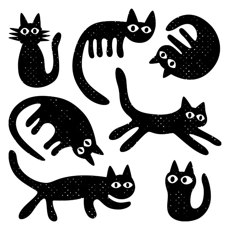 Seven Lucky Cats L Black