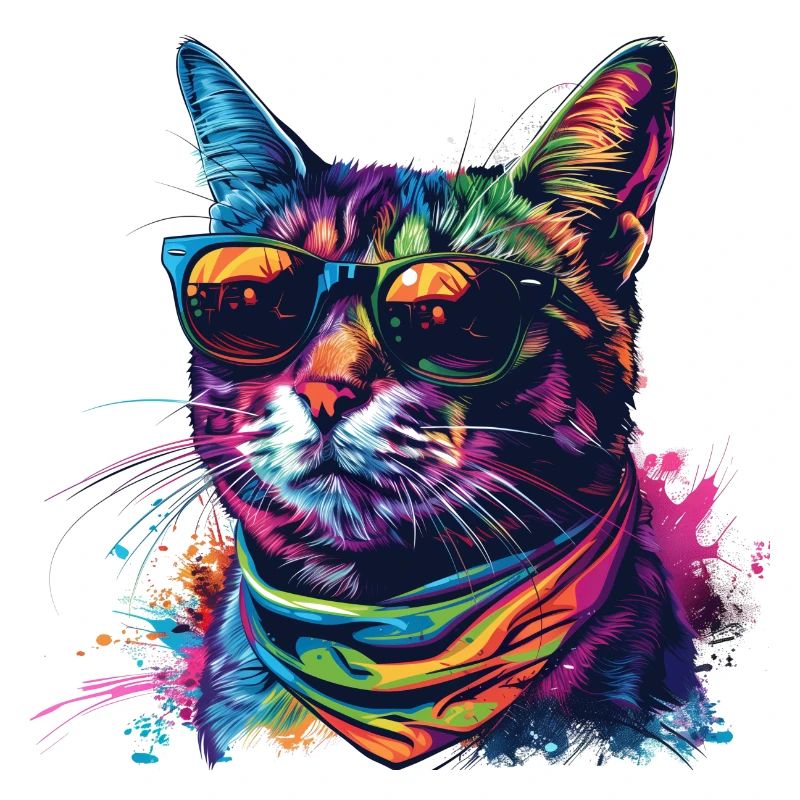 Regenbogen Graffiti Katze mit Sonnenbrille