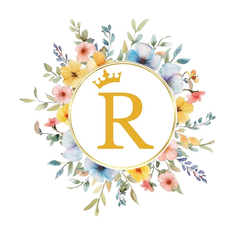 R Monogramm, Blumen-Kreis, personalisierbar