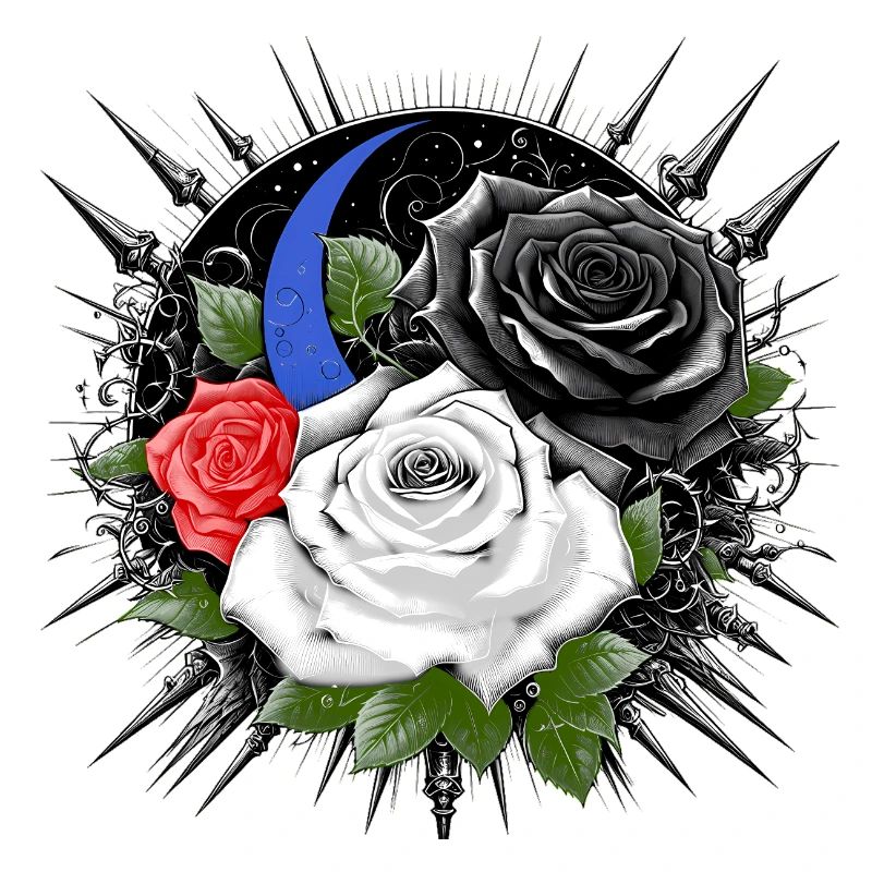 Gloomy roses with moon and thorns