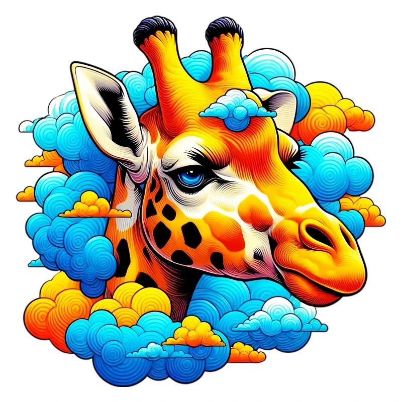 Giraffe with head in cloud clouds