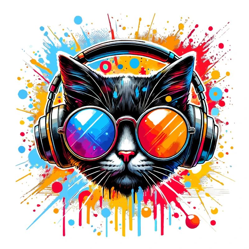 DJ Cat - Disco & Party Cat - avec des touches de couleur