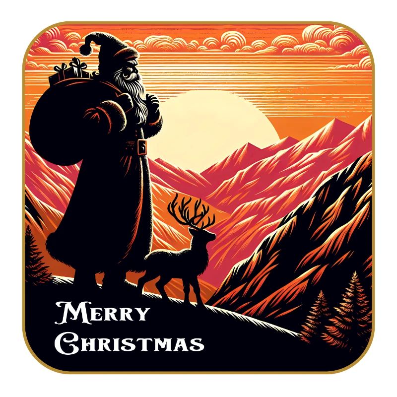 Weihnachtsmann mit Rentier im Gebirge