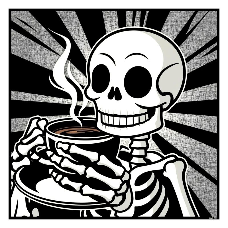 Enjoying skeleton over coffee