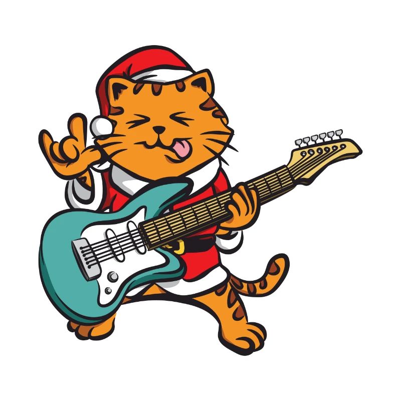 Guitariste Guitare Comic Cat Noël