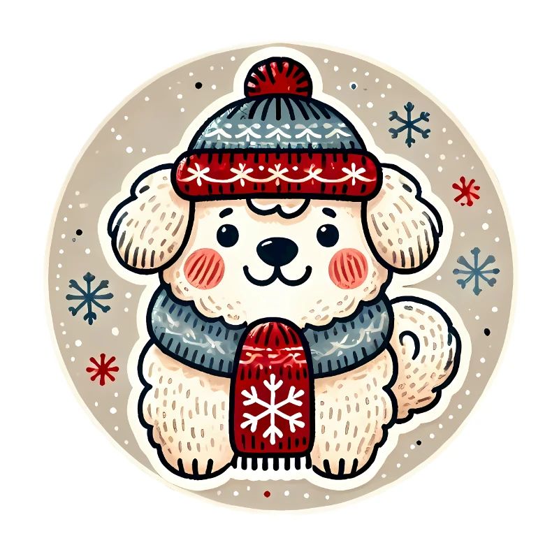 Chien d’hiver douillet en bonnet écharpe