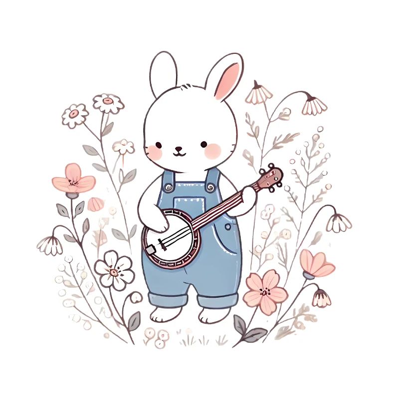 Lapin Banjo dans le champ de fleurs