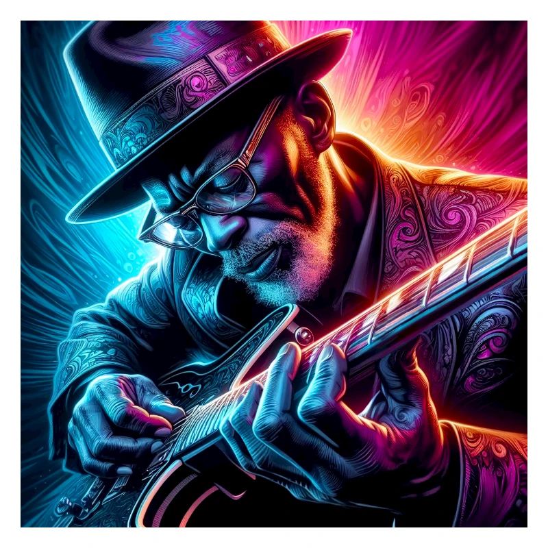 Guitariste rétro à effets néons