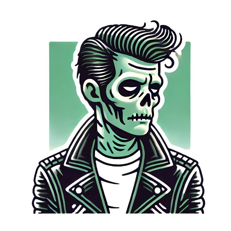 Crâne de zombie rockabilly en cuir