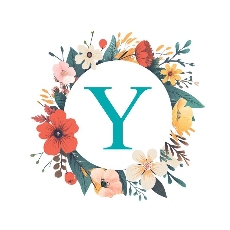Y Monogramm, Blumen-Kranz, personalisierbar
