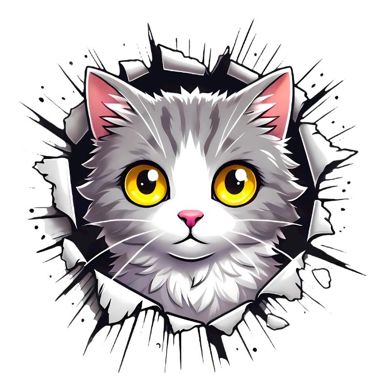 Chat jetant un coup d’œil à travers un trou déchiqueté