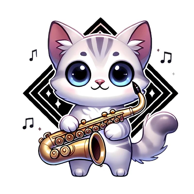 Adorable chat avec saxophone design