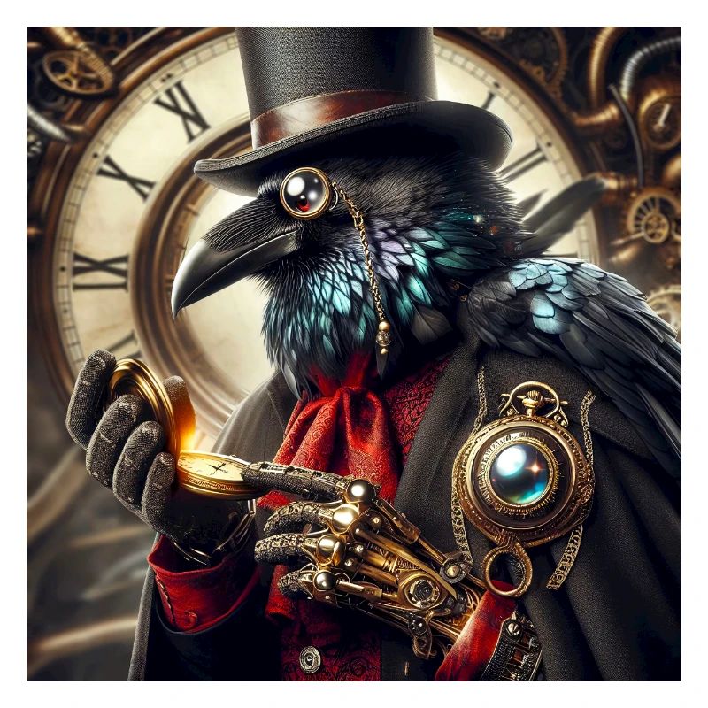 Corbeau Steampunk Élégant à Chapeau Haut de Forme