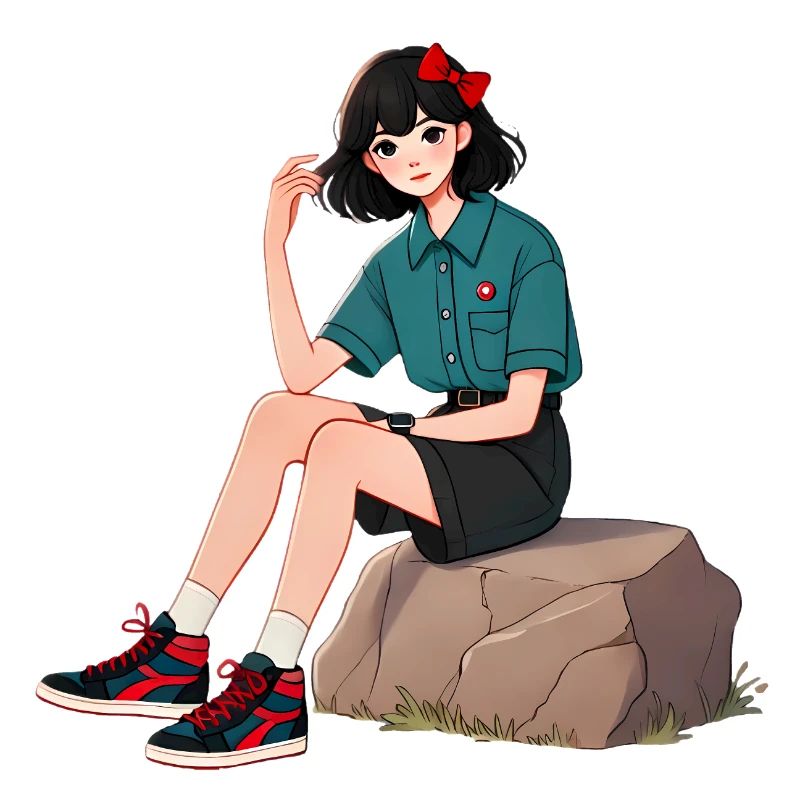 Retro-Mädchen mit roter Schleife Illustration
