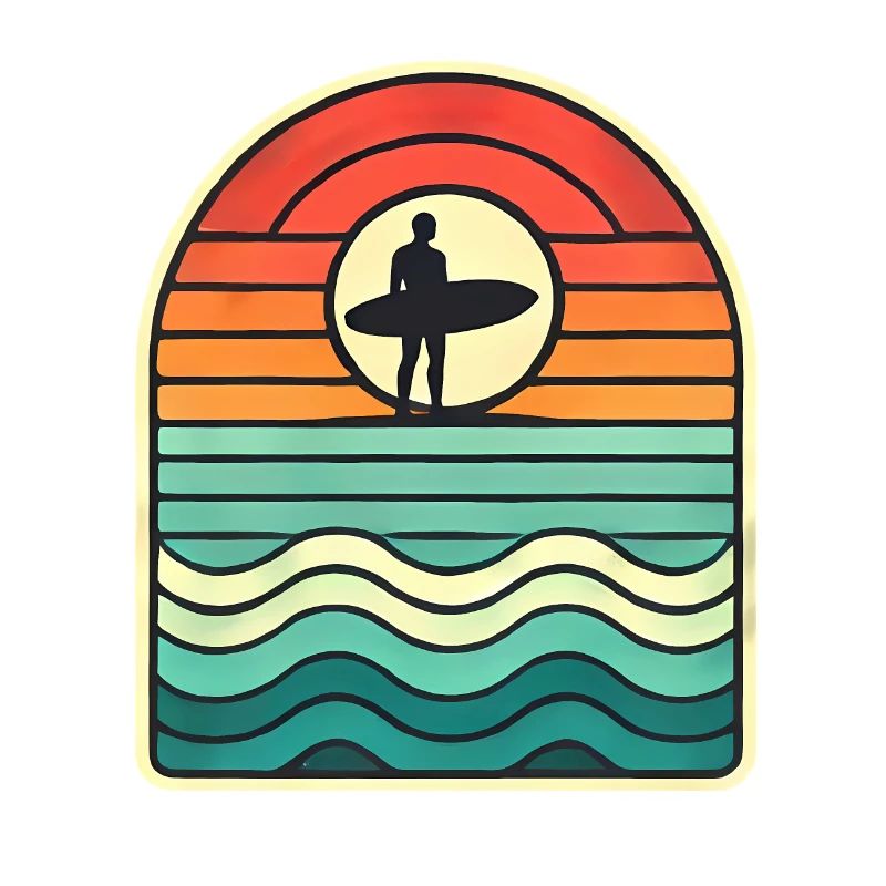 Retro Sunset Surfer Silhouette