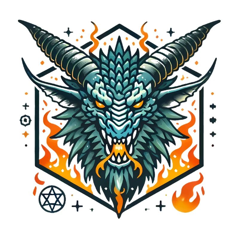 Fierce Flaming Dragon Head Badge