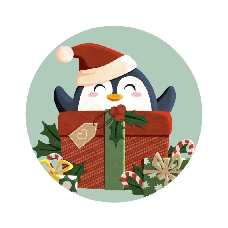 Cute Penguin with Gift and Santa Hat