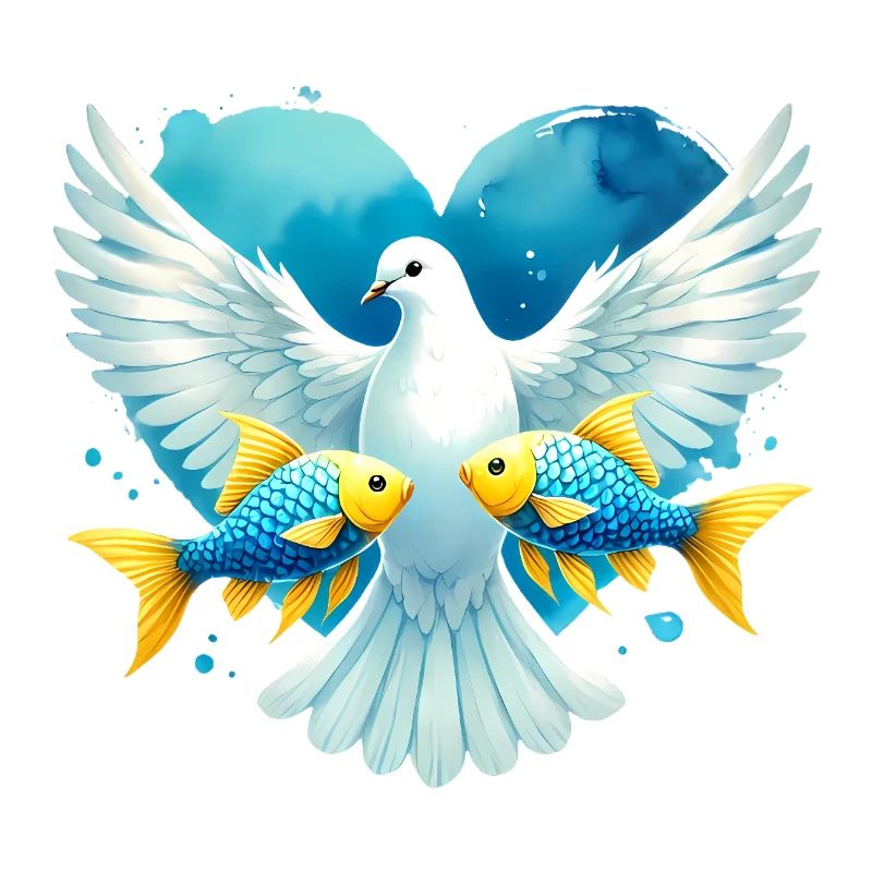 Peace Dove with Blue Heart Fish