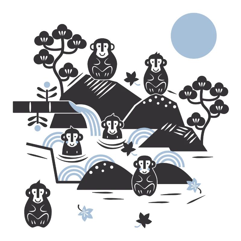 Chilling monkeys in a hot spring l black blue