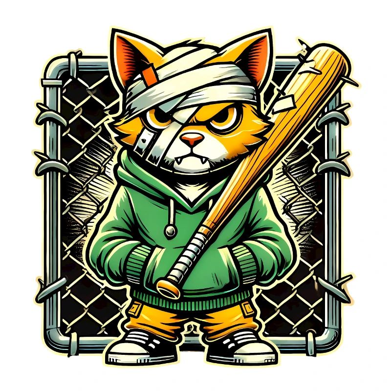 Fierce Cat with Bat Graphic Design