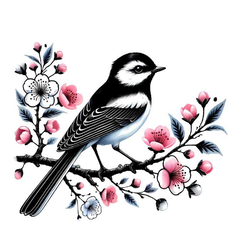 Chicadee auf blühendem Ast Design