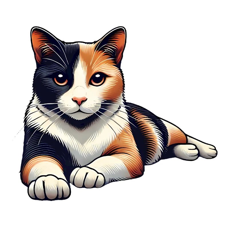 Illustration de chat calicot détendu