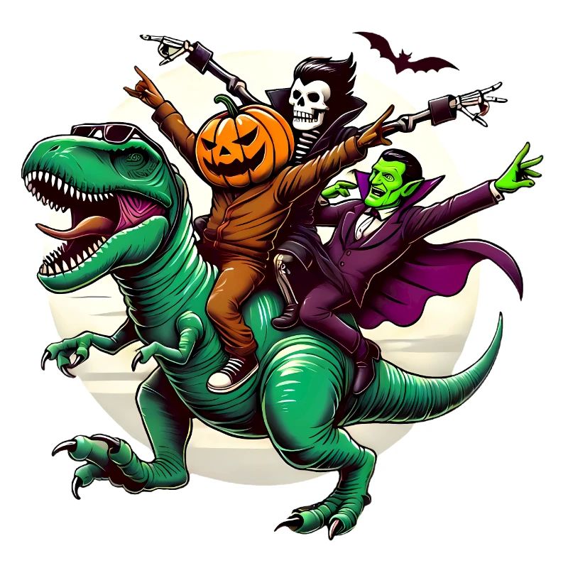 Trio effrayant Riding TRex Halloween Fun