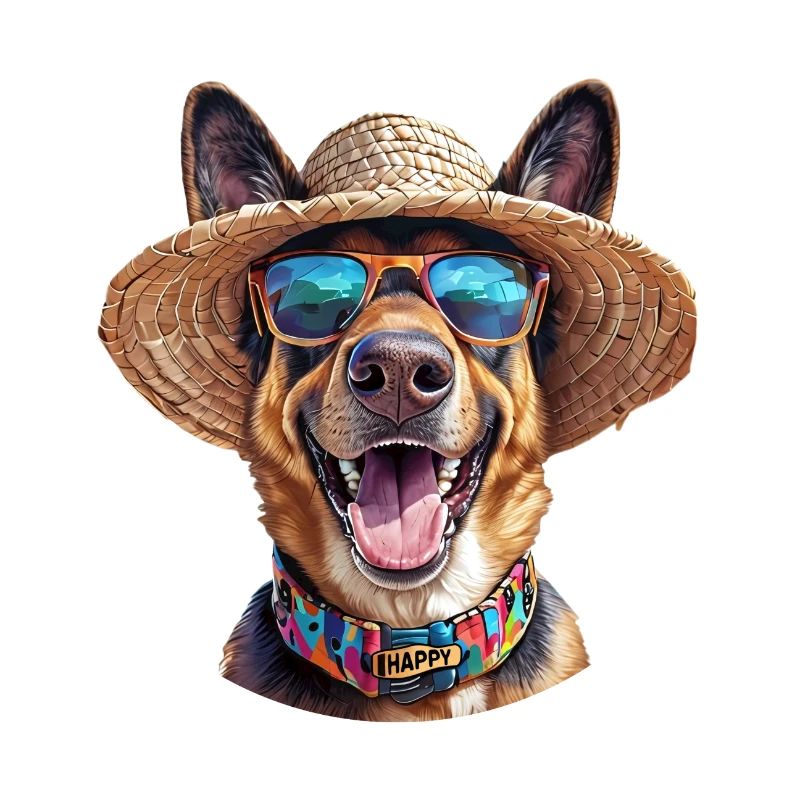 German Shepherd with Straw Hat & Sunglasses