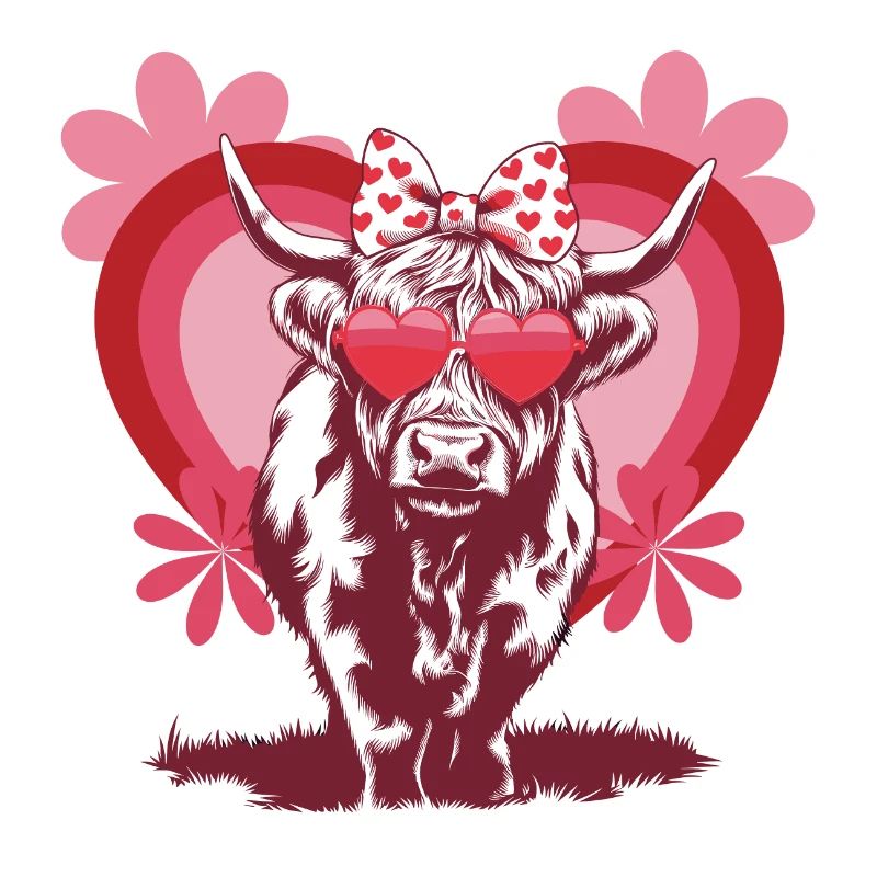 Vache des Highlands amoureuse - Conception mignonne de la Saint-Valentin
