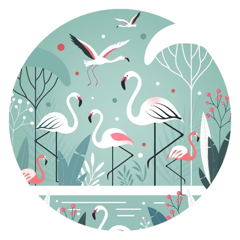 Flamingo Illustration in Tropical Environment