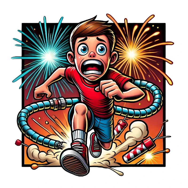 Funny Firework Escape Cartoon Design