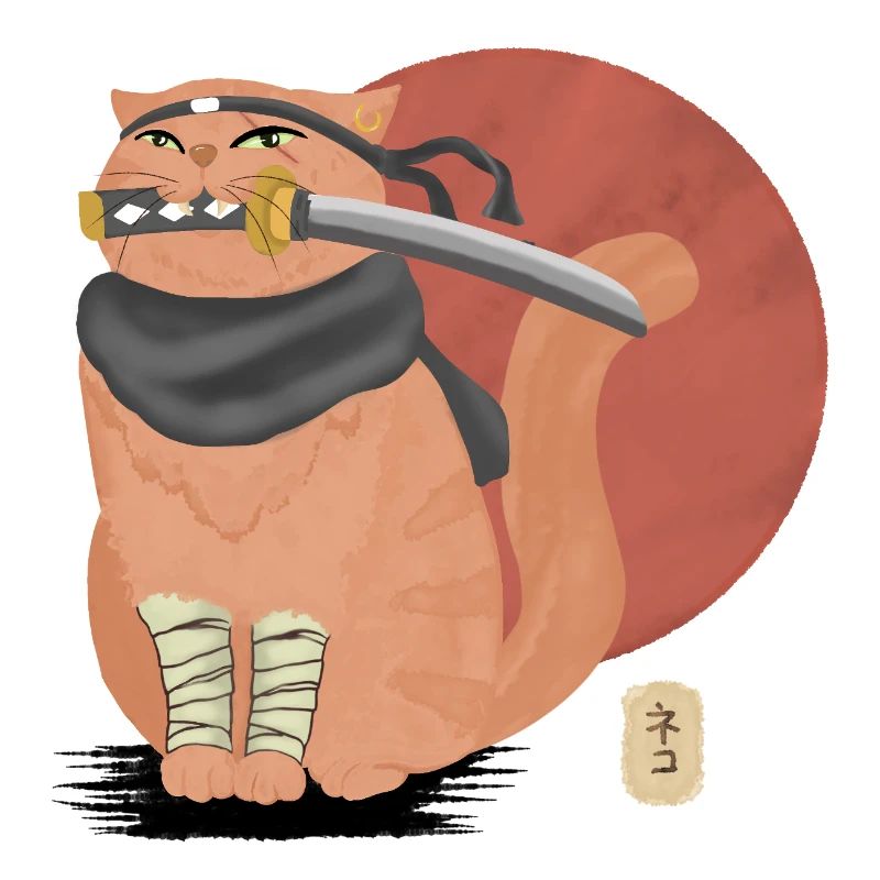 Samurai-Katze mit Katana