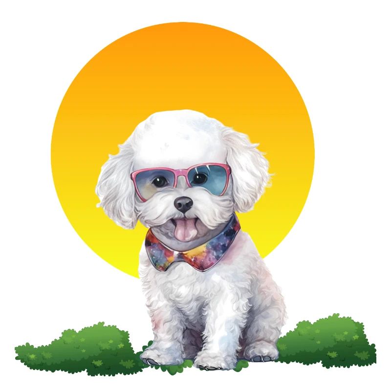Sunset Pup avec des lunettes de soleil néon